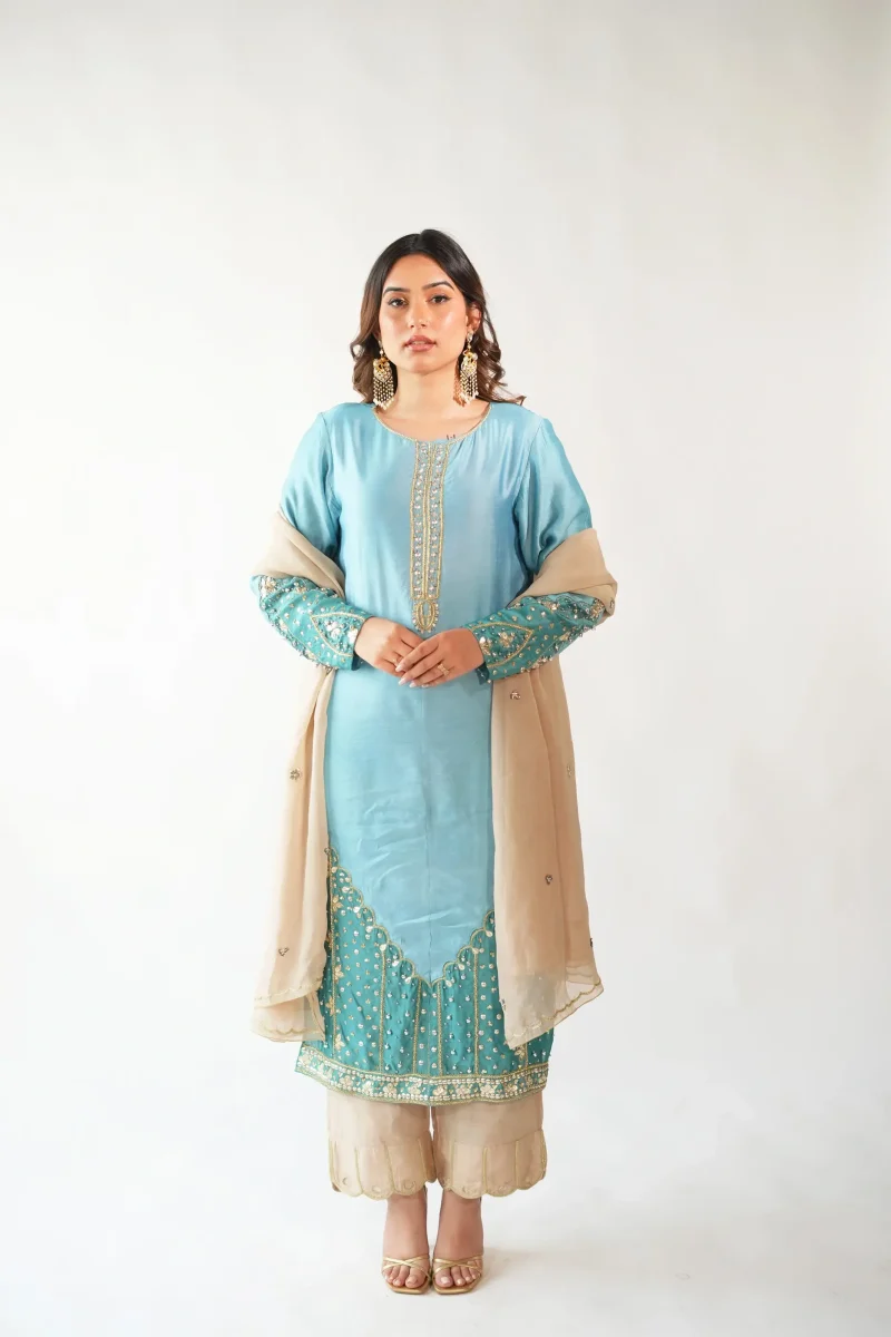 Blue and Gold Scallop Ensemble