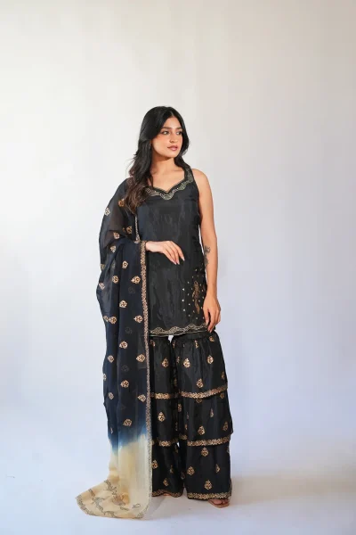Elegant Noir Sharara Ensemble