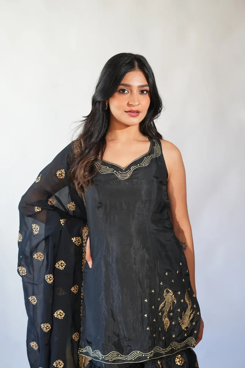 Elegant Noir Sharara Ensemble - Image 3